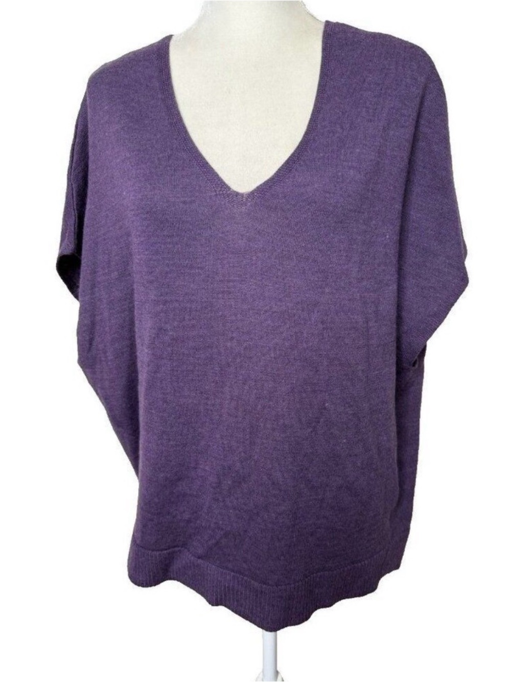 Coldwater Creek sz XL knit top Purple short sleeve shirt plum V neck